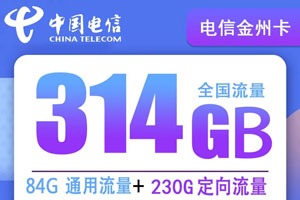 电信金州卡 29元月租84G通用+230G定向【超高流量】