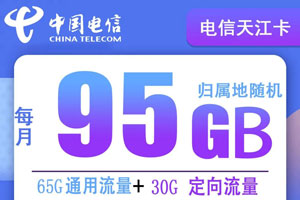 电信天江卡 29元月租65G通用+30G定向+100分钟