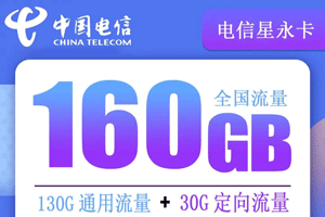 电信星永卡 19元/月租享130G通用+30G定向+100分钟