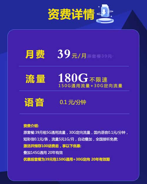 什么流量卡最实惠?电信39元180G(20年套餐)解析