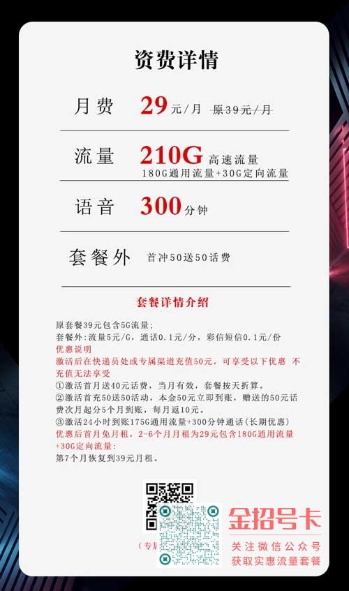 手机卡那种流量套餐好，电信沧神卡29元210G+300分钟