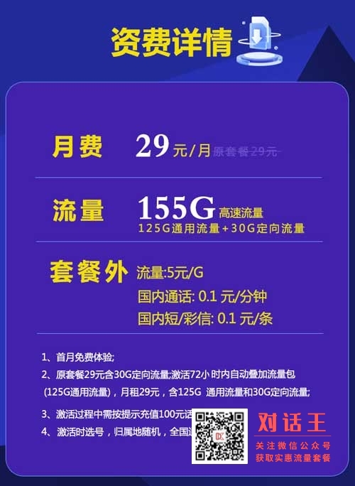 电信通用专属流量卡_电信小烧烤卡29元155G(20年套餐 )